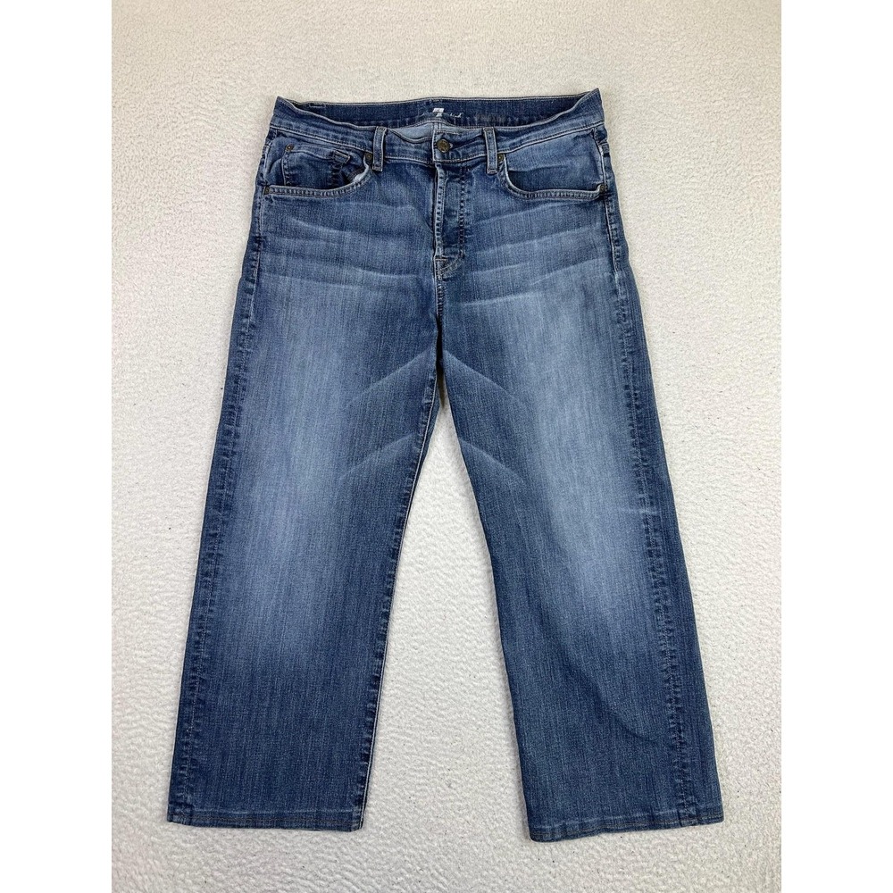 7 For All Mankind Relaxed Jeans Mens 34x26 Blue Stretch Denim Button‎ Fly